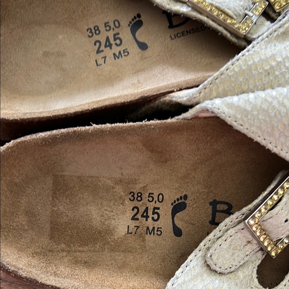 Birkenstock Betula Cream Snakeskin Triple Strap Sandals with Gemstone Buckles - Picture 6 of 6